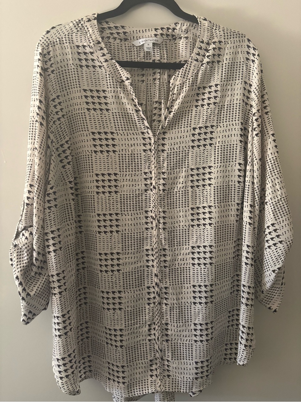 Cream and Black Printed Button-Front Blouse